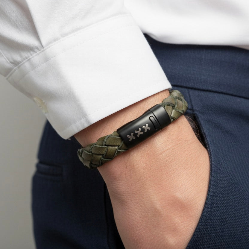 Leather bracelet Blue / Black - The pipe