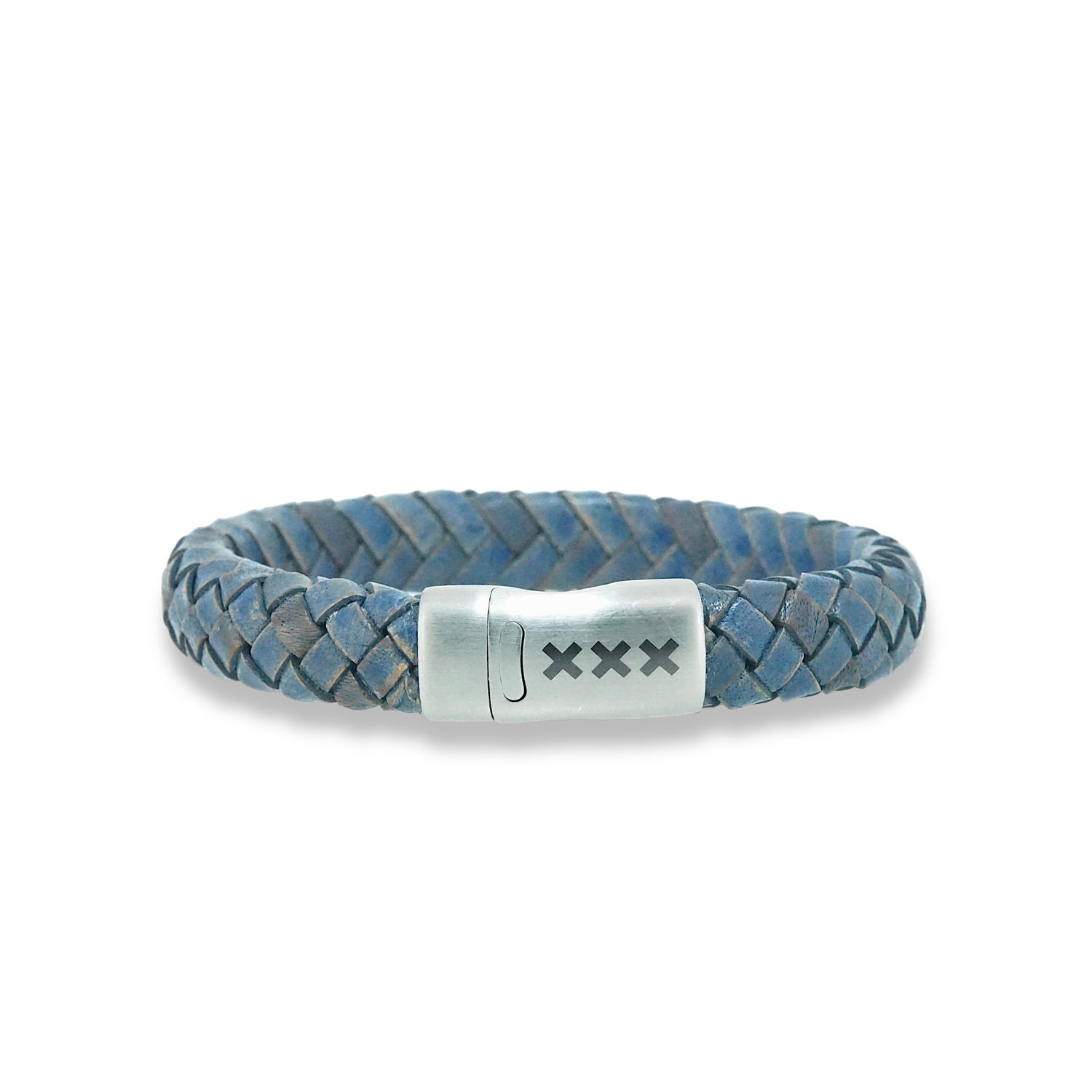 Leren armband Blauw / Zilver - De pijp