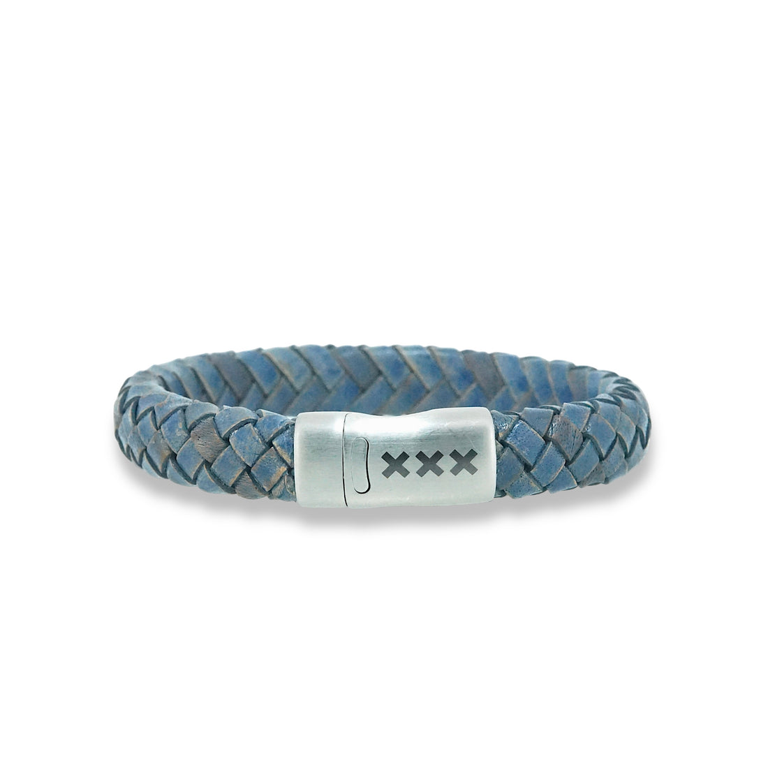 Leren armband Blauw / Zilver - De pijp