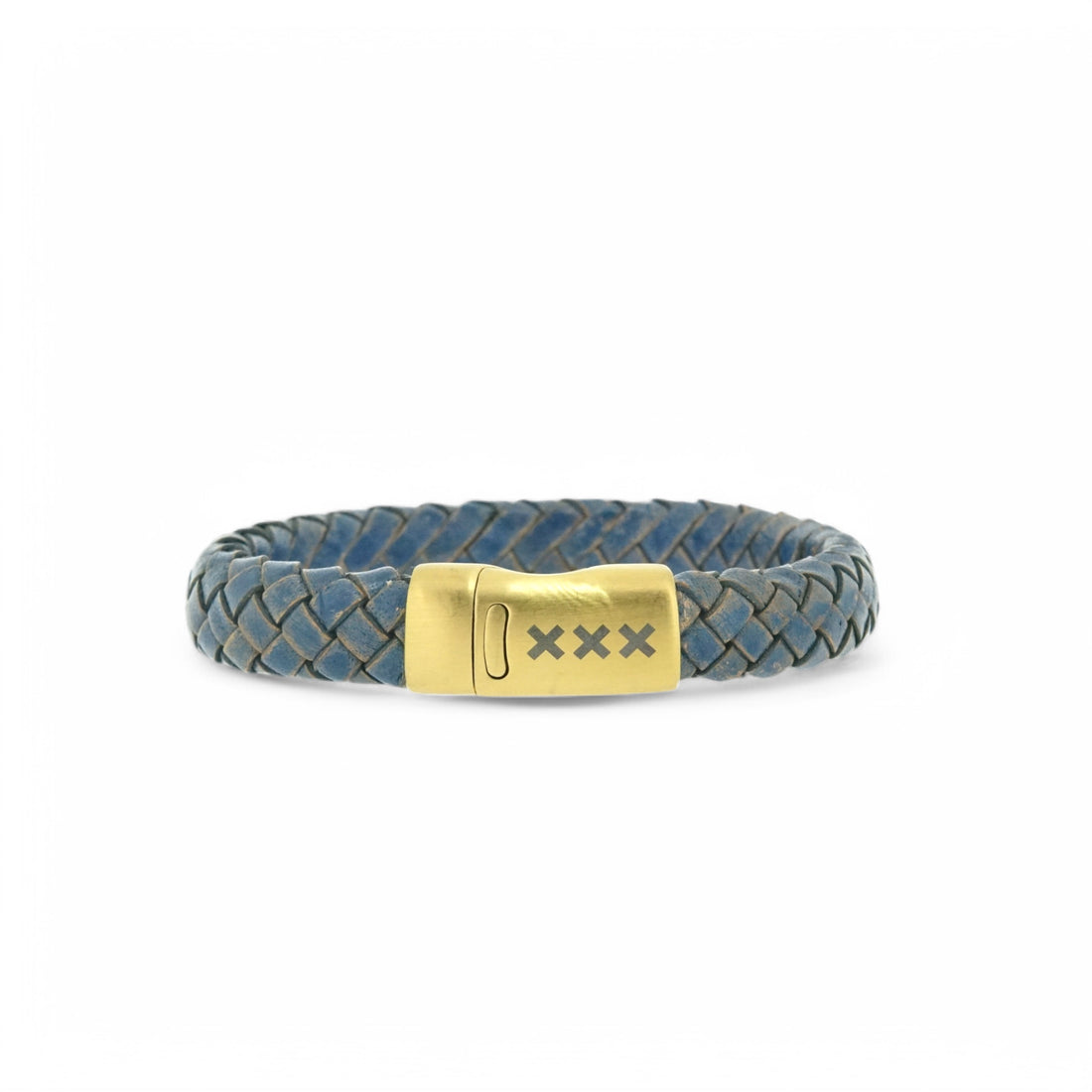 Leren armband  Blauw / Goud - De Pijp