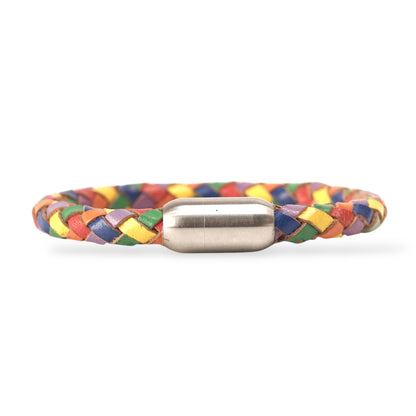 Leren armband rond Regenboog / Zilver – Pride Bold
