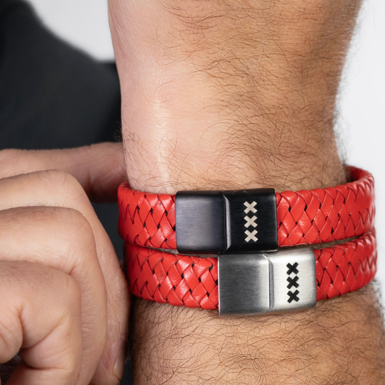 Leren Armband Rood/ Zilver – Mokum