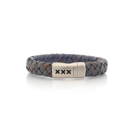 Leren armband Blauw- Zilver | Zuid