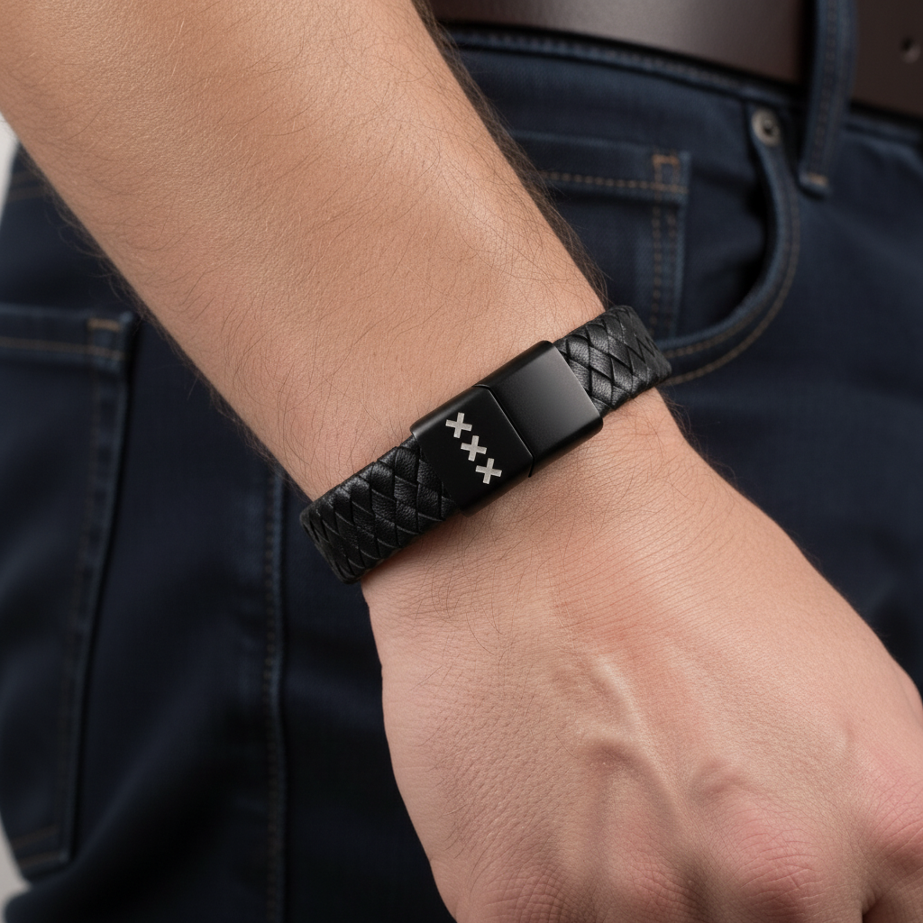 Leren Armband Zwart/ Zwart - Amsterdam XXX