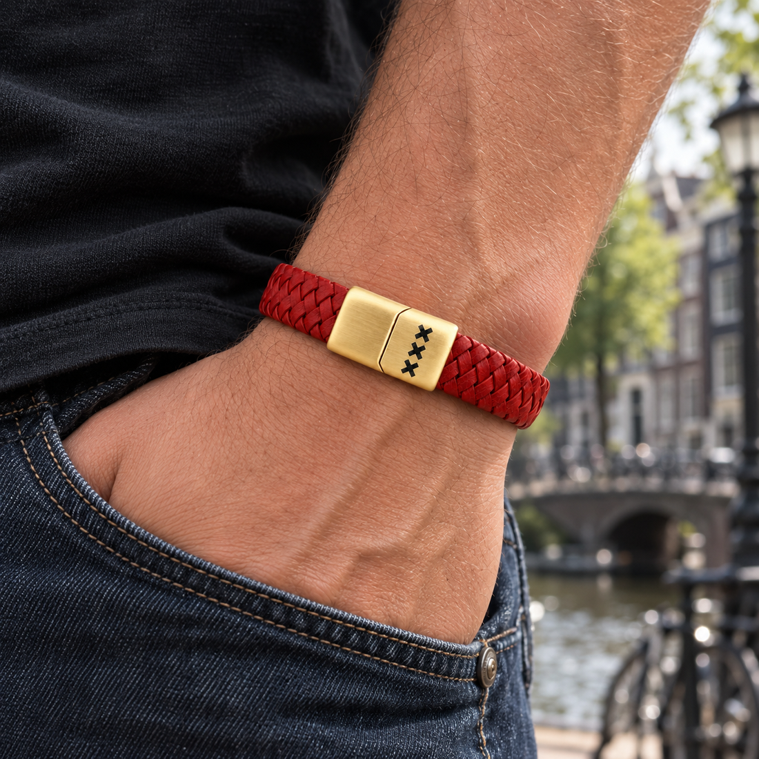 Leren Armband Rood - Goud | Mokum