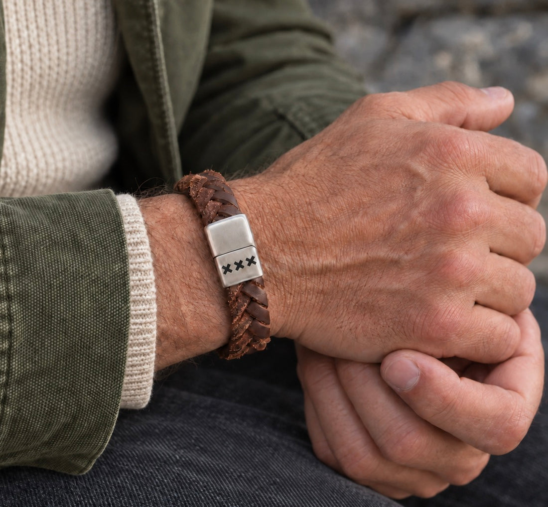 Leren Armband Brown / Zilver – De Dam