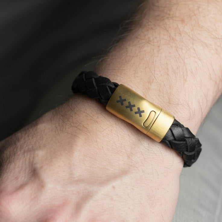 Leren Armband Zwart / Goud – Mokum Trots