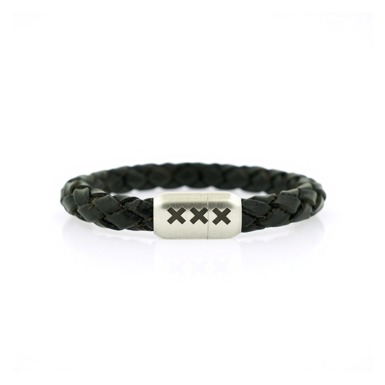 leren armband rond Zwart/ Zilver - 020 Black Editie
